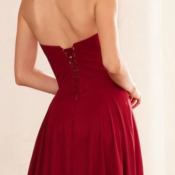 New A-Line Strapless Chiffon Dress w/ Scarf Accessory & Lace Up Back CD T703 - Picture 6 of 10